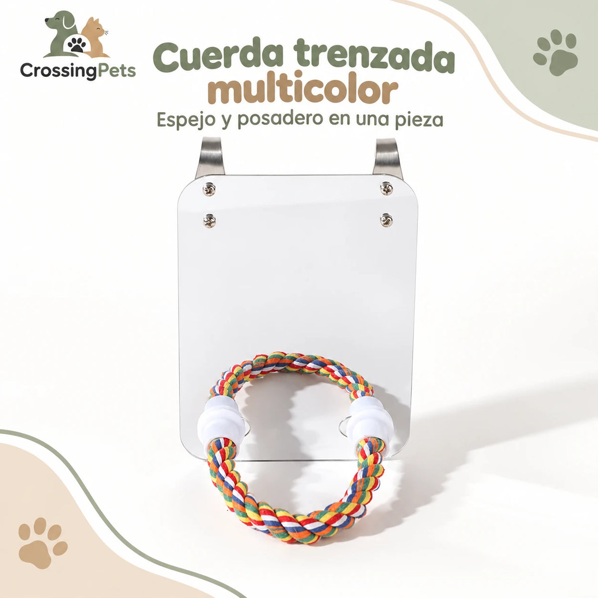 Espejo para aves con posadero de cuerda multicolor — CrossingPets · imagen 3