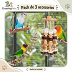 Pack de 3 accesorios de madera para aves con escalera y columpio — CrossingPets · imagen 3