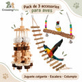 Pack de 3 accesorios de madera para aves con escalera y columpio — CrossingPets · imagen 1