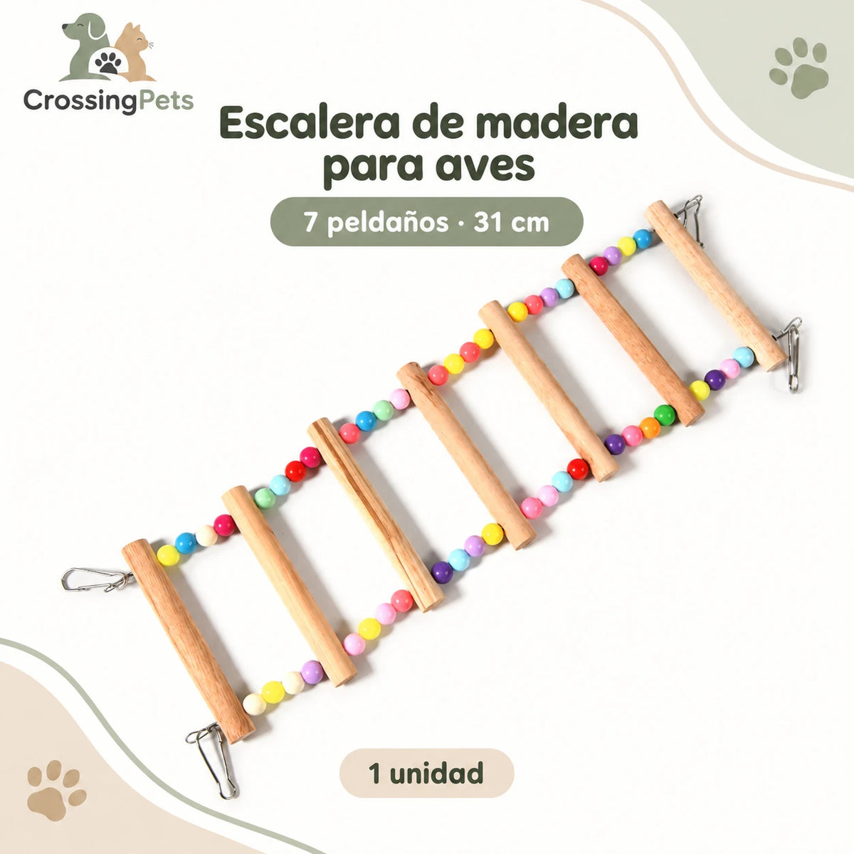 Escalera de madera con cuentas de colores para aves — CrossingPets · imagen 4
