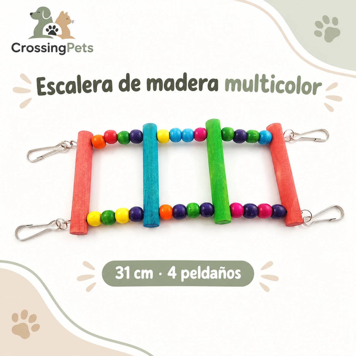 Escalera de madera multicolor para aves en tres tamaños — CrossingPets · imagen 3