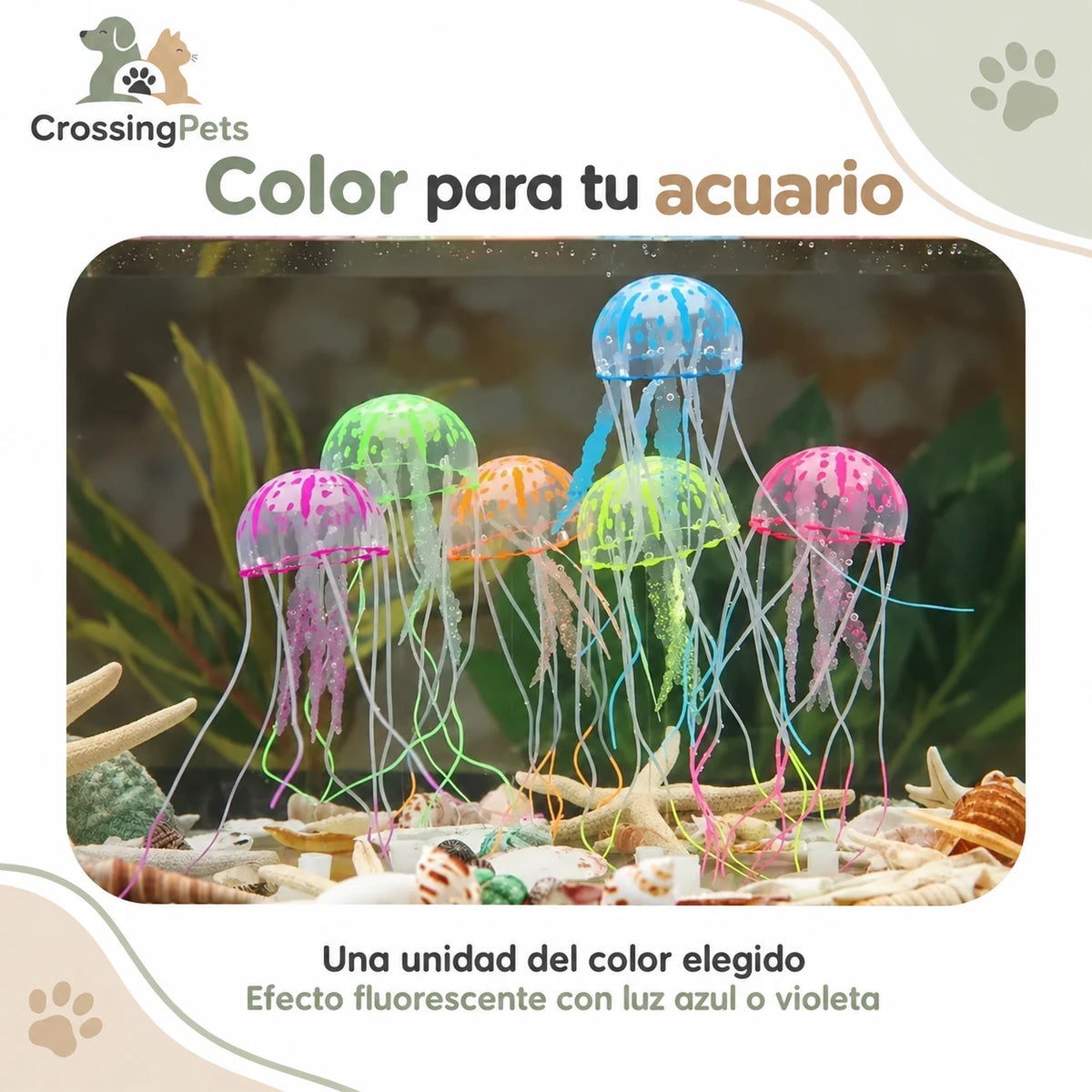 Medusa decorativa fluorescente para acuario · 6 colores — CrossingPets · imagen 8