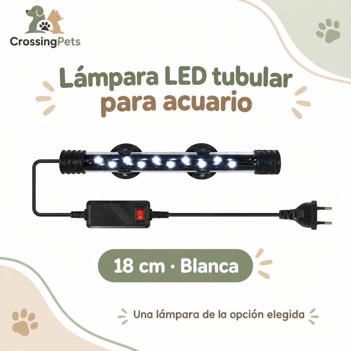 Lámpara LED tubular para acuario con ventosas · de 18 a 58 cm — CrossingPets · imagen 1