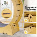 Safety lock on the cat exercise wheel and detail of its positions.