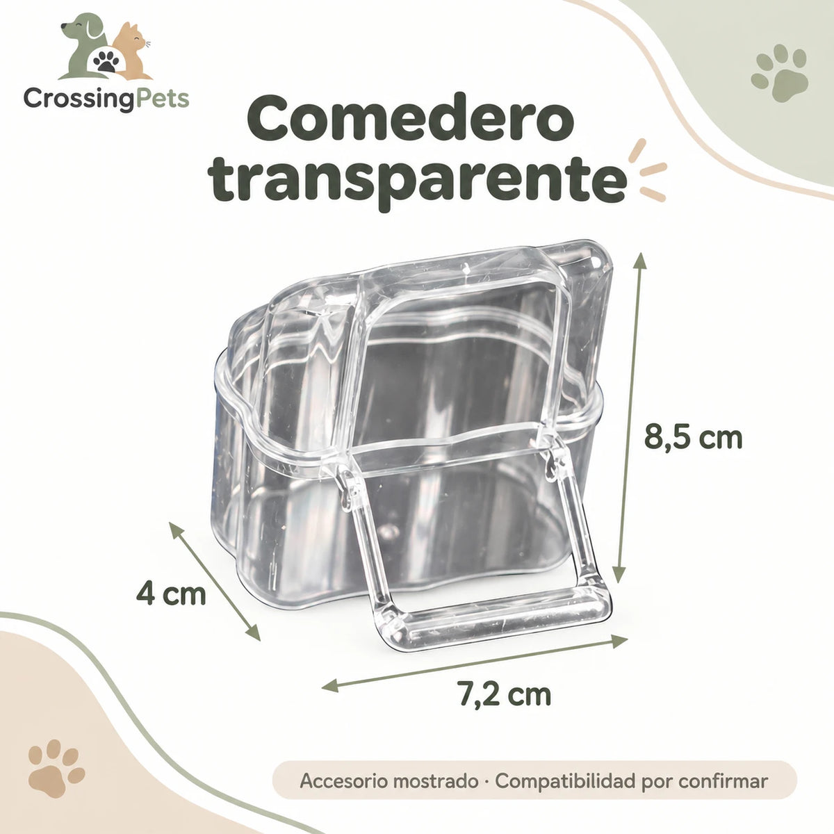 Jaula acrílica para aves con asa, posadero y comederos — CrossingPets · imagen 1