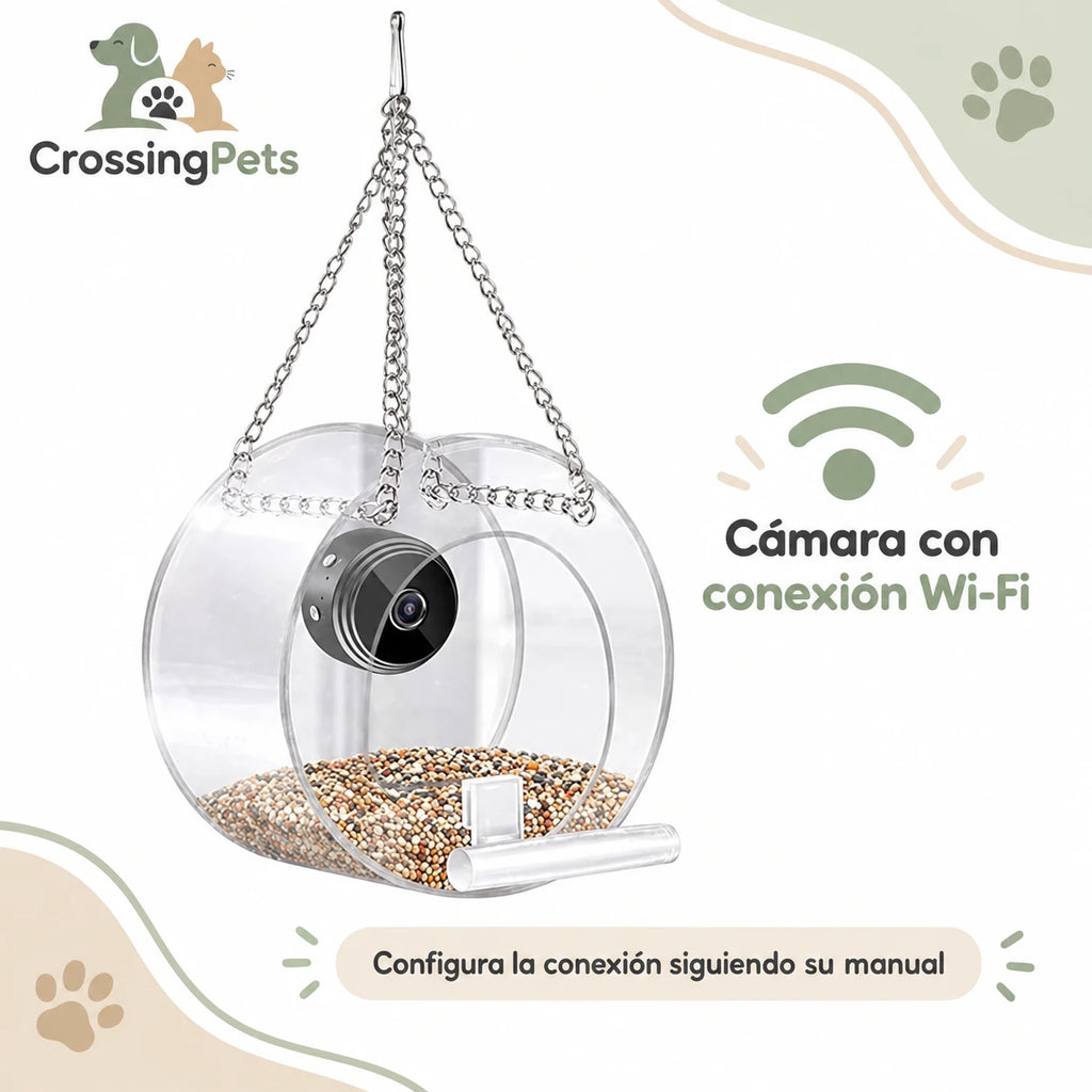 Comedero acrílico para aves con cámara Wi-Fi — CrossingPets · imagen 4