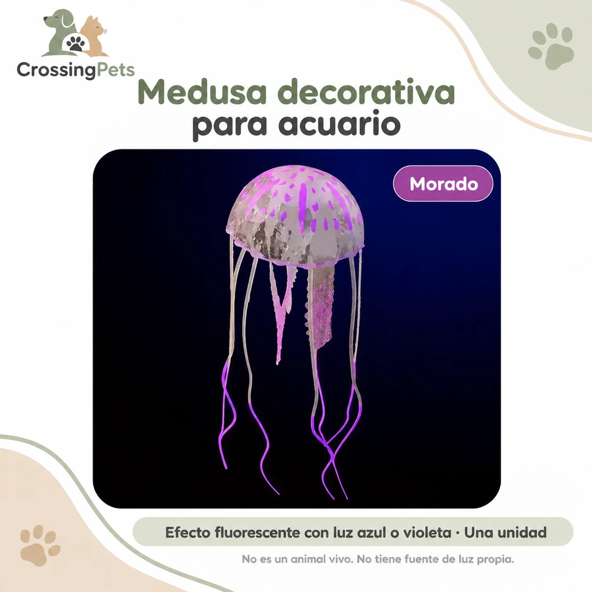 Medusa decorativa fluorescente para acuario · 6 colores — CrossingPets · imagen 2