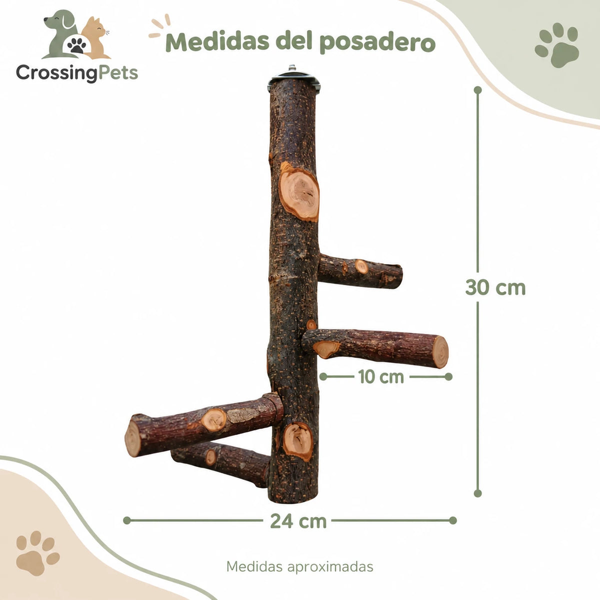 Posadero de madera de manzano con cuatro ramas para aves — CrossingPets · imagen 5