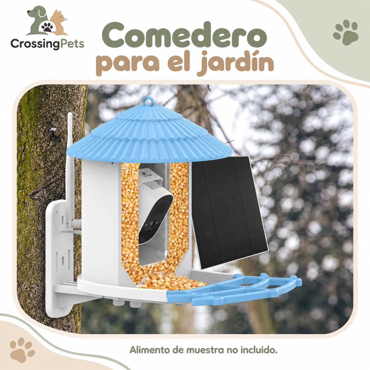 Comedero azul de 2 L con cámara Wi-Fi y panel solar — CrossingPets · imagen 3
