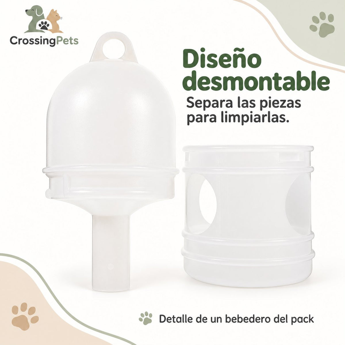 Pack de 2 bebederos blancos para aves de 1 L — CrossingPets · imagen 5