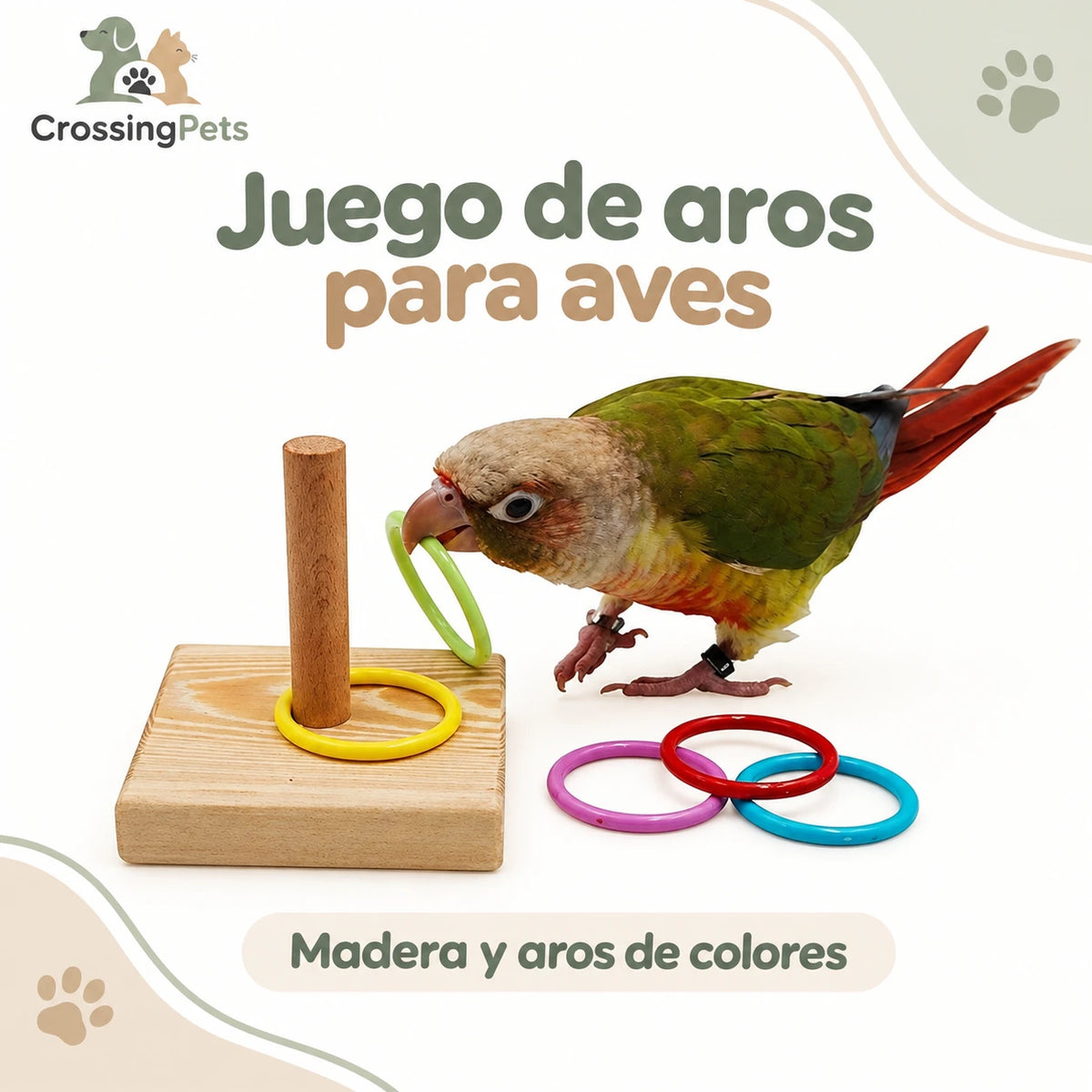 Juego de aros con base de madera para aves — CrossingPets · imagen 1