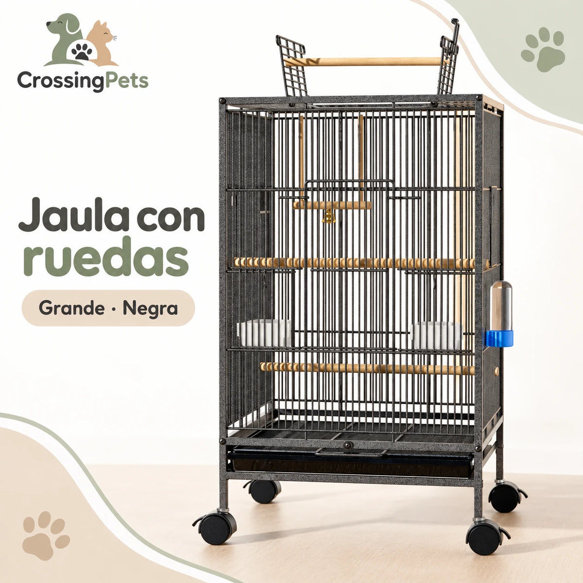 Jaula para aves con ruedas y posadero superior — CrossingPets · imagen 7