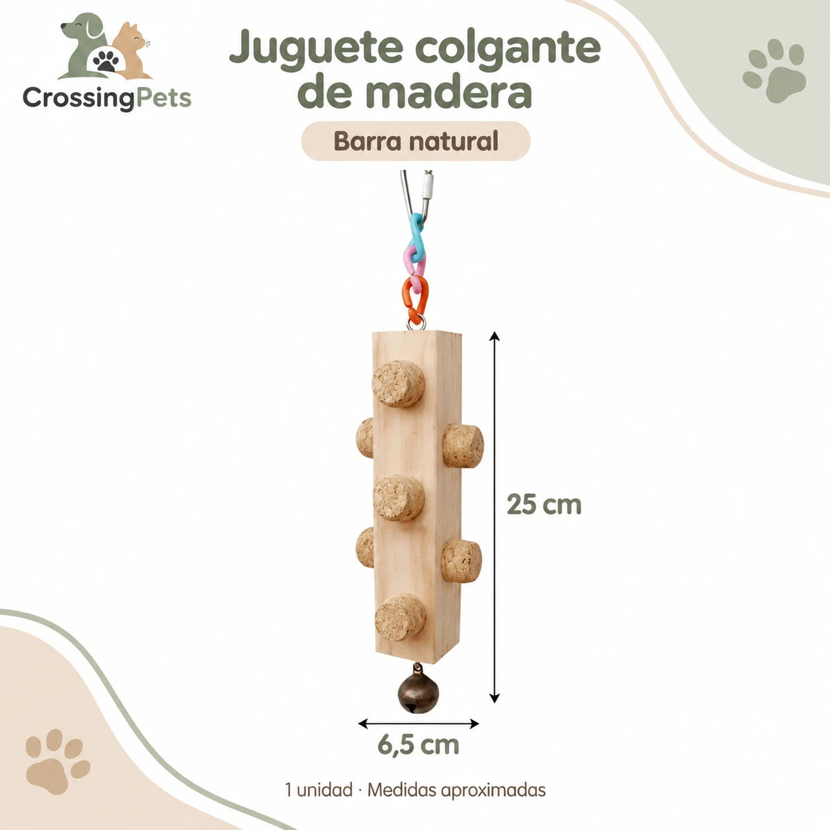Juguete colgante de madera con piezas texturizadas para aves — CrossingPets · imagen 5