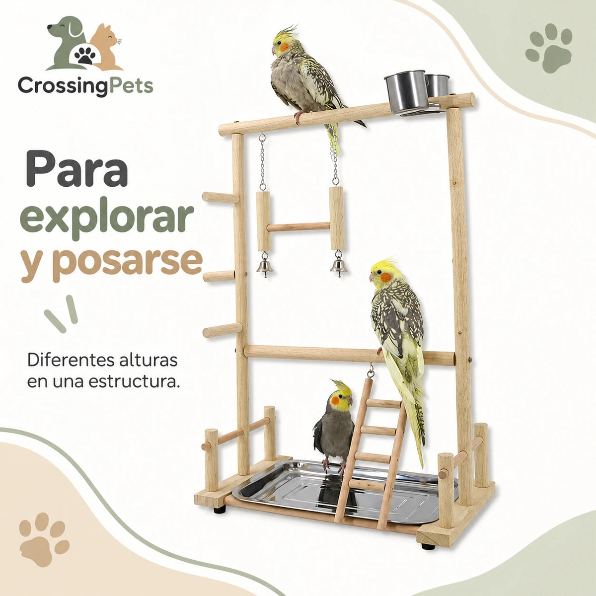 Parque de madera para aves con columpio y escalera — CrossingPets · imagen 2