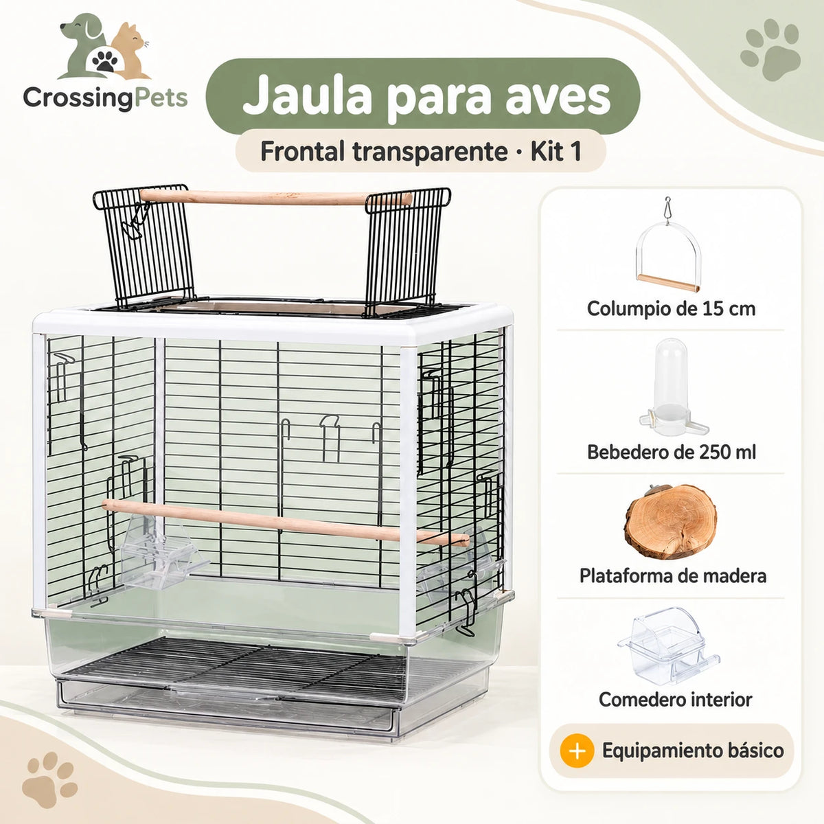 Jaula para aves con apertura superior y bandeja extraíble — CrossingPets · imagen 2