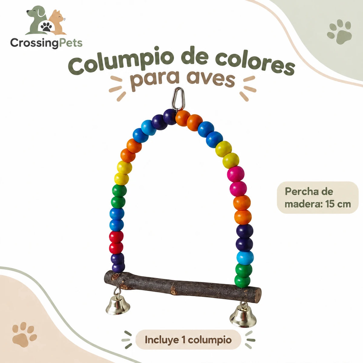 Columpio de madera y cuentas de colores para aves — CrossingPets · imagen 1