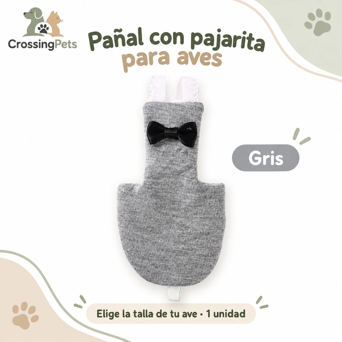 Pañal de tela con pajarita para aves — CrossingPets · imagen 4