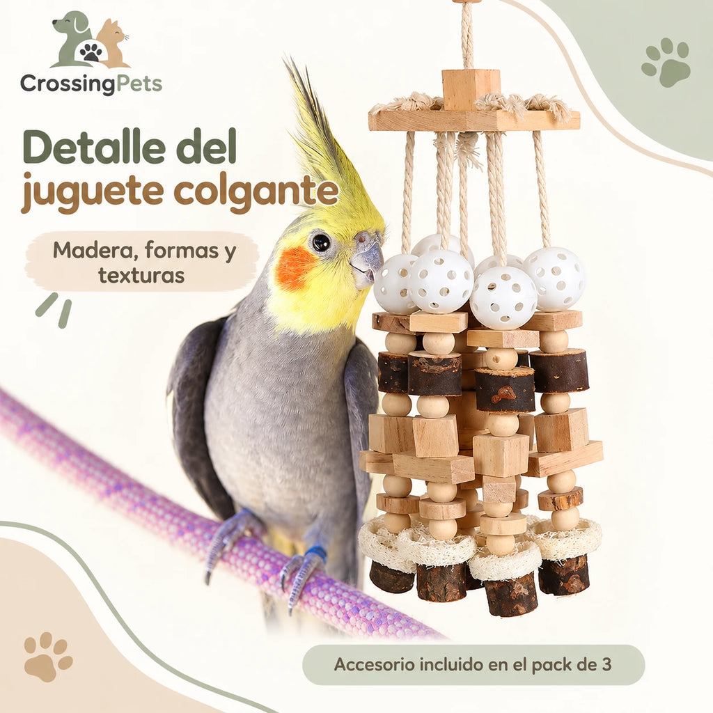 Pack de 3 accesorios de madera para aves con escalera y columpio — CrossingPets · imagen 4