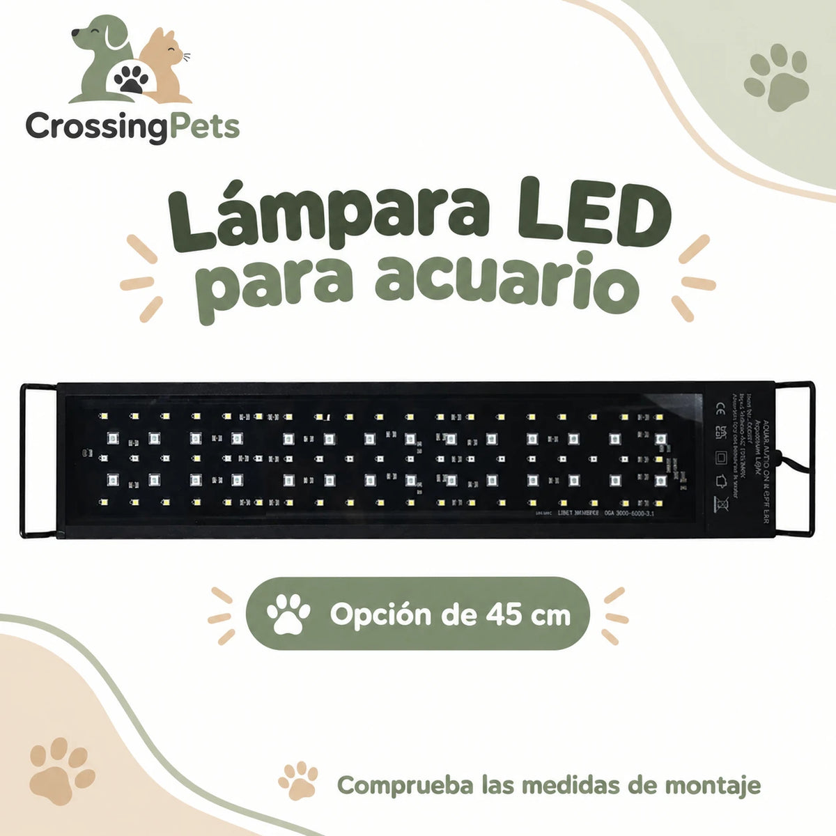 Lámpara LED para acuario con pantalla y soportes extensibles — CrossingPets · imagen 2