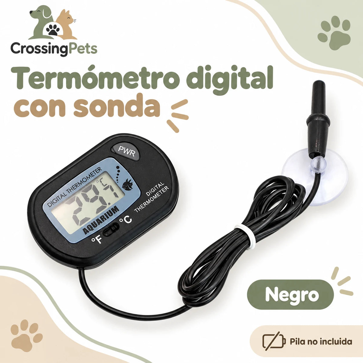 Termómetro digital para acuario con sonda y cable de 1 m — CrossingPets · imagen 1