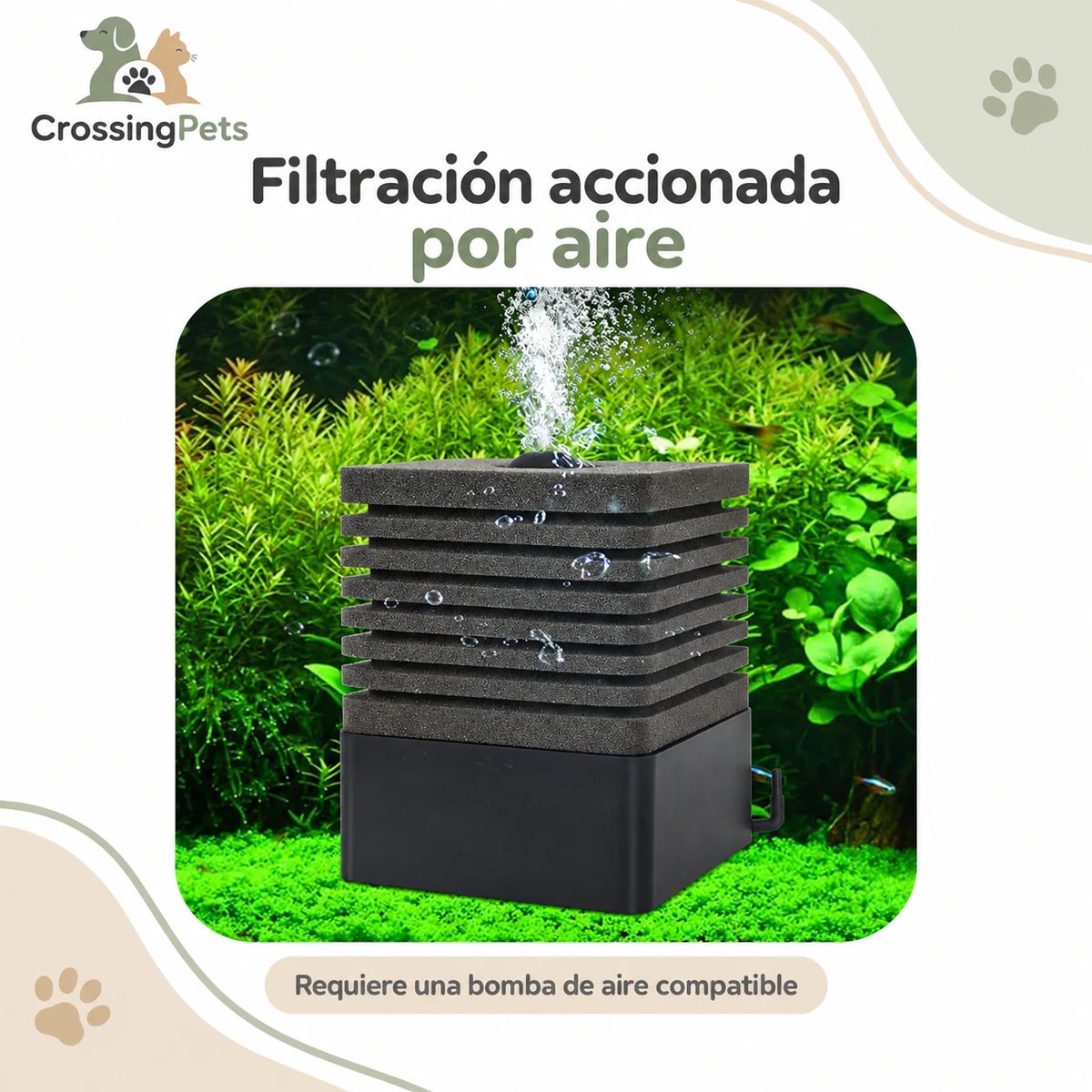 Filtro de esponja para acuario con base de material filtrante — CrossingPets · imagen 4