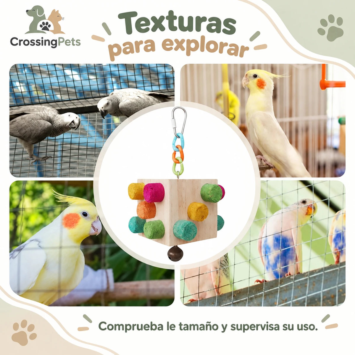Juguete colgante de madera con piezas texturizadas para aves — CrossingPets · imagen 10