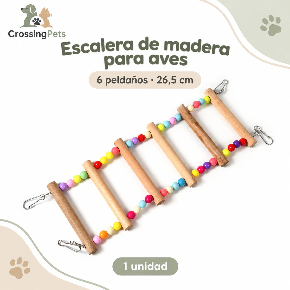 Escalera de madera con cuentas de colores para aves — CrossingPets · imagen 3