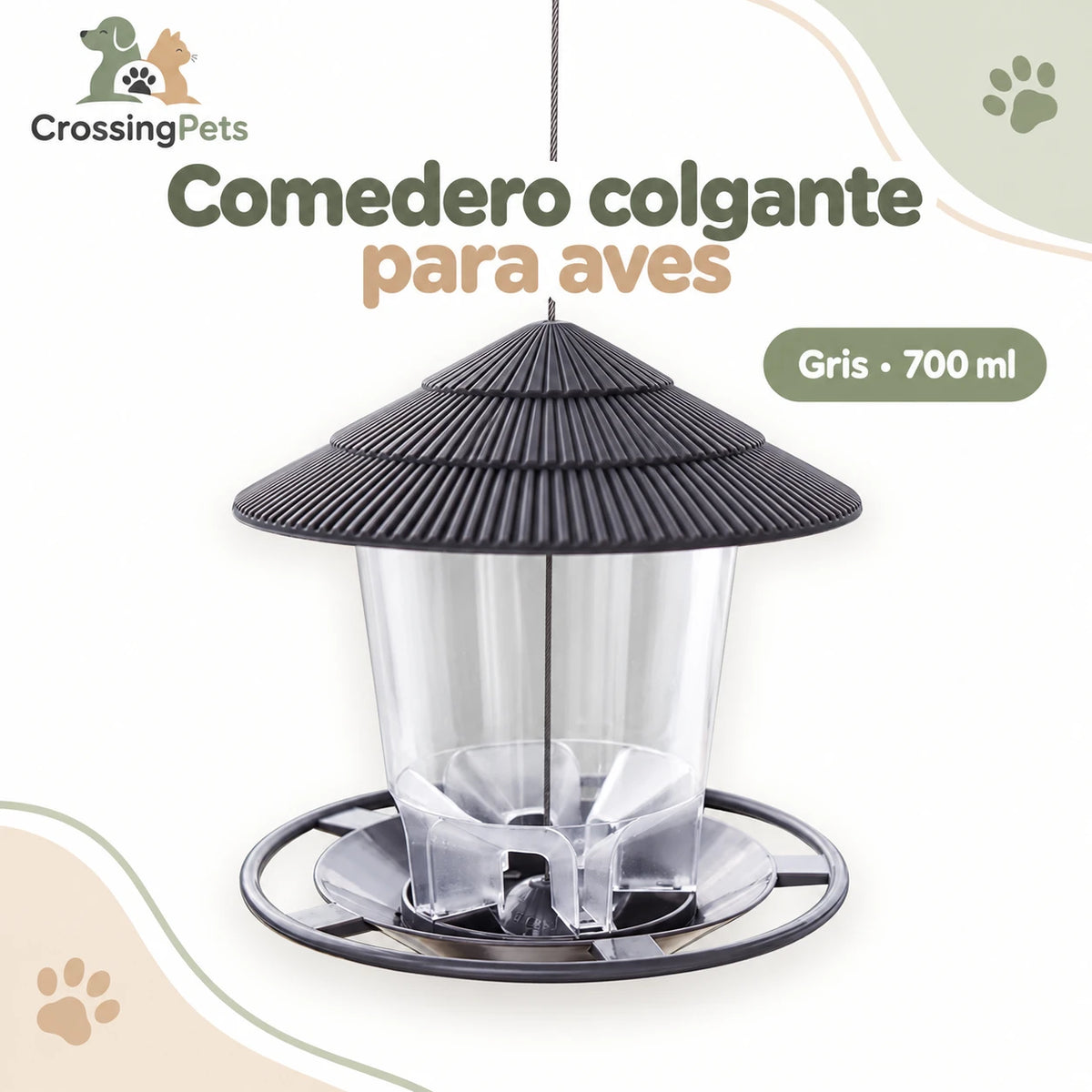 Comedero colgante transparente para aves de 700 ml — CrossingPets · imagen 1