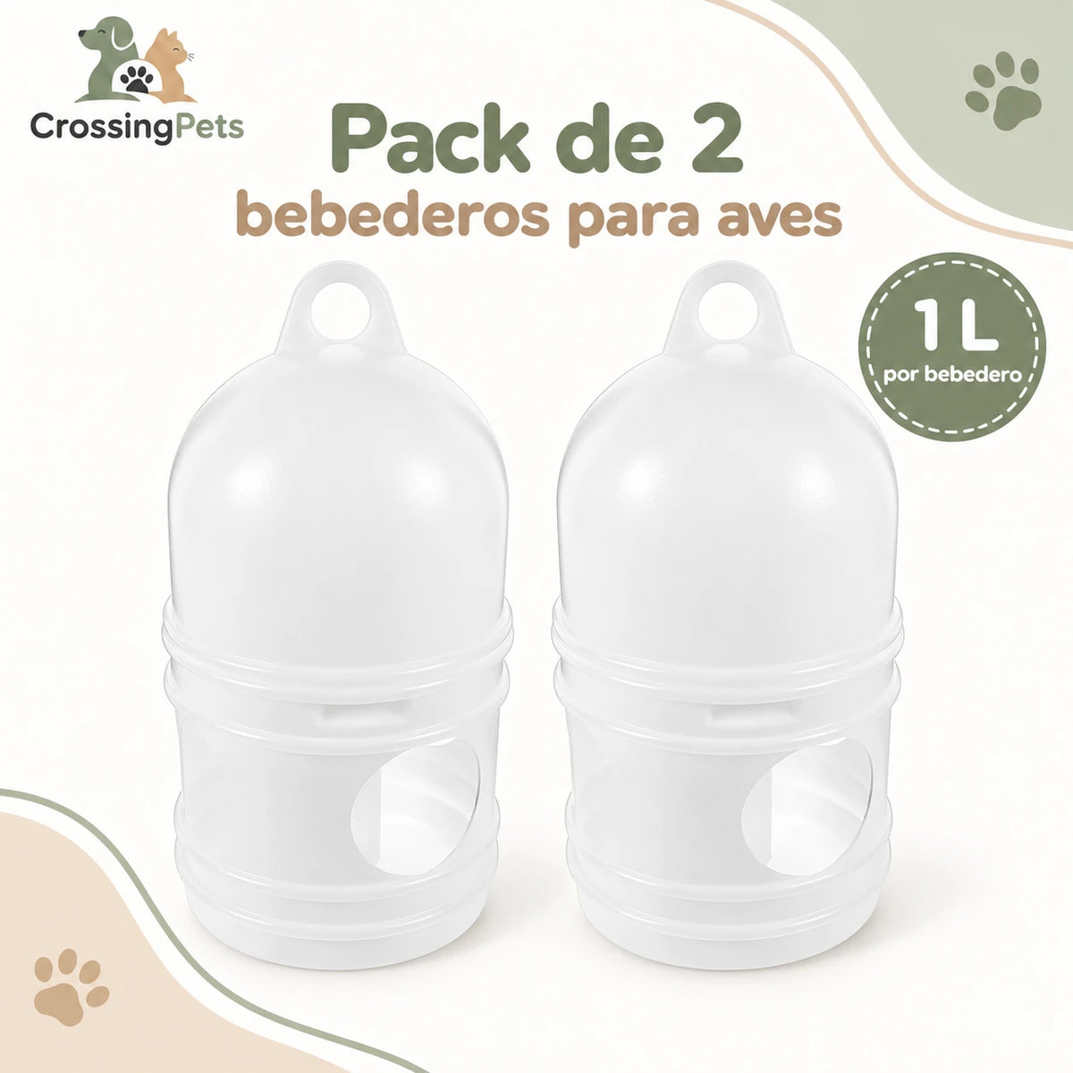 Pack de 2 bebederos blancos para aves de 1 L — CrossingPets · imagen 3