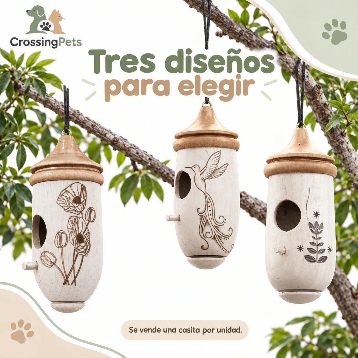 Casita colgante de madera con diseño grabado — CrossingPets · imagen 4