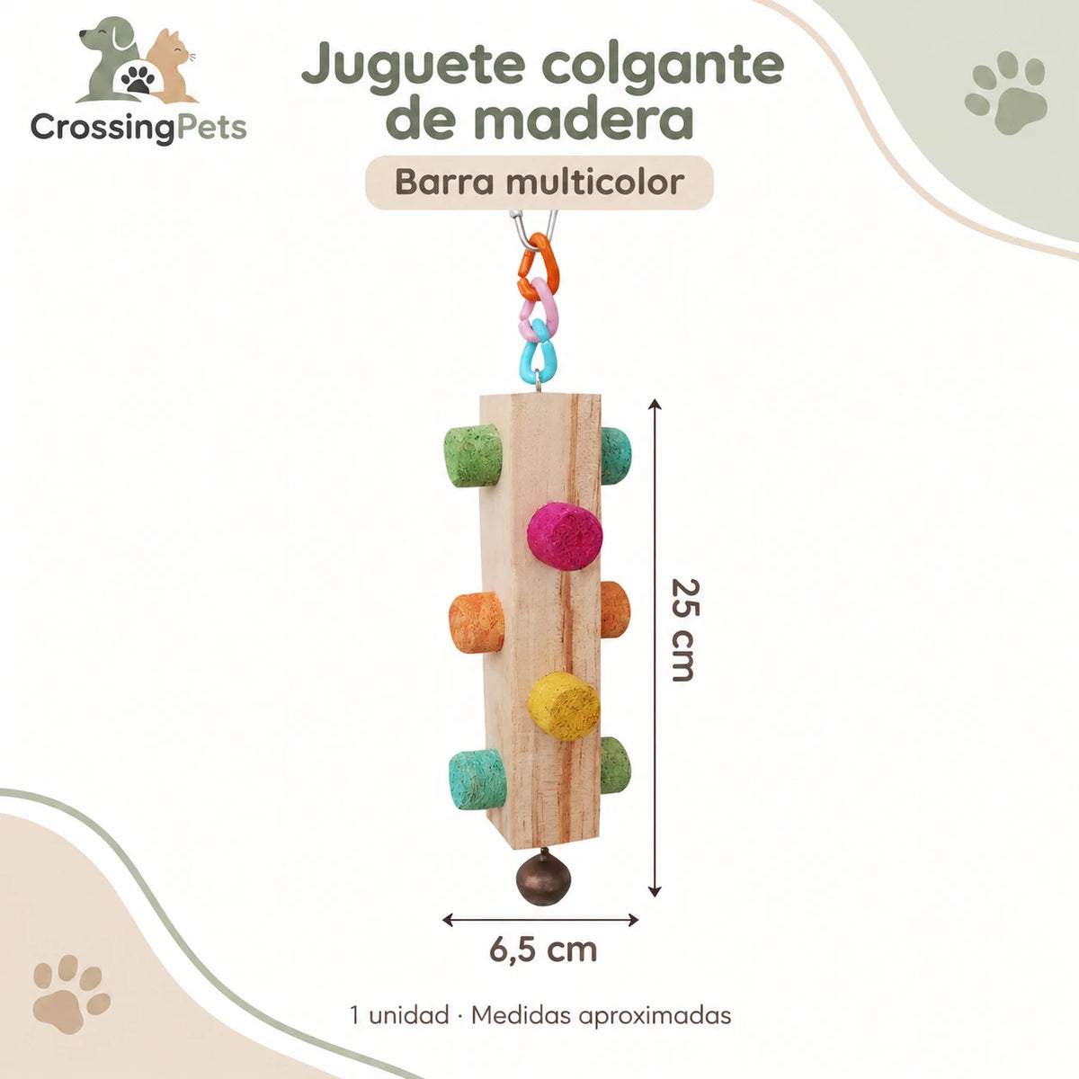 Juguete colgante de madera con piezas texturizadas para aves — CrossingPets · imagen 6
