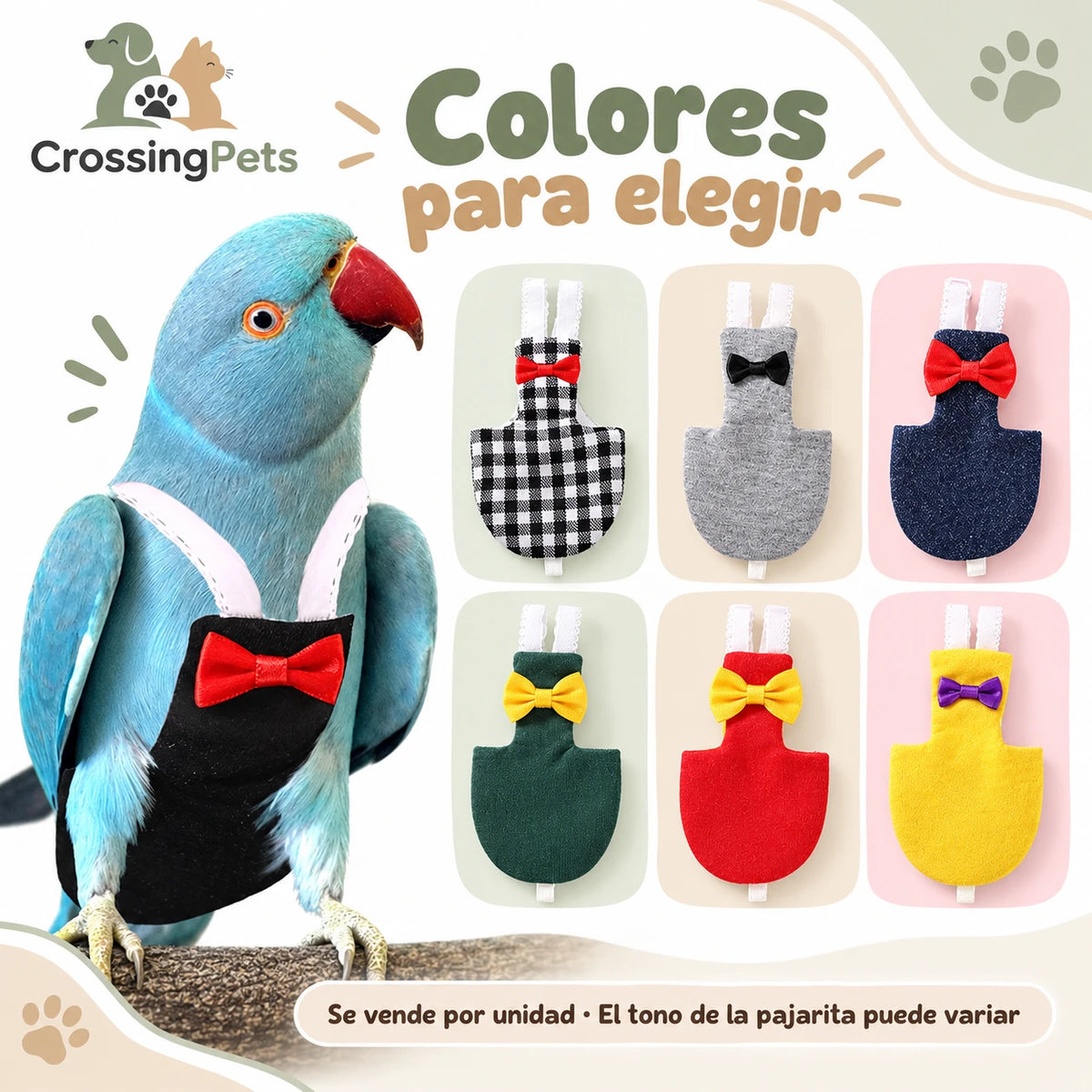 Pañal de tela con pajarita para aves — CrossingPets · imagen 8