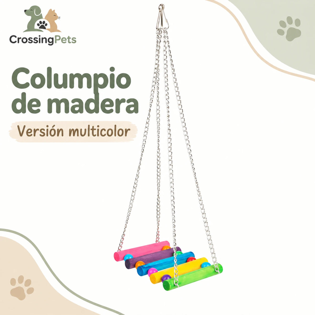 Columpio de madera con cuentas y cadenas para aves — CrossingPets · imagen 1