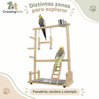 Parque de madera para aves con columpio, escalera y comederos — CrossingPets · imagen 3