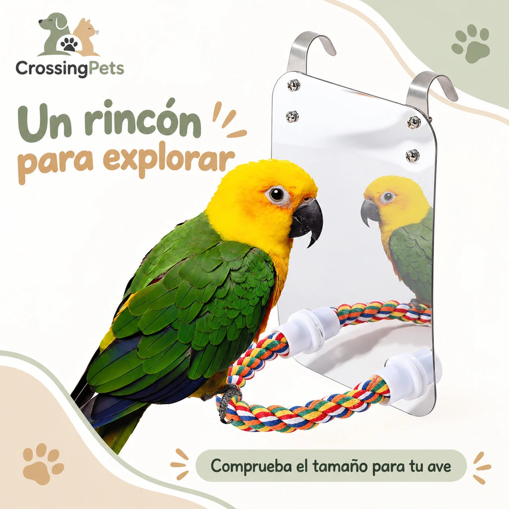 Espejo para aves con posadero de cuerda multicolor — CrossingPets · imagen 5