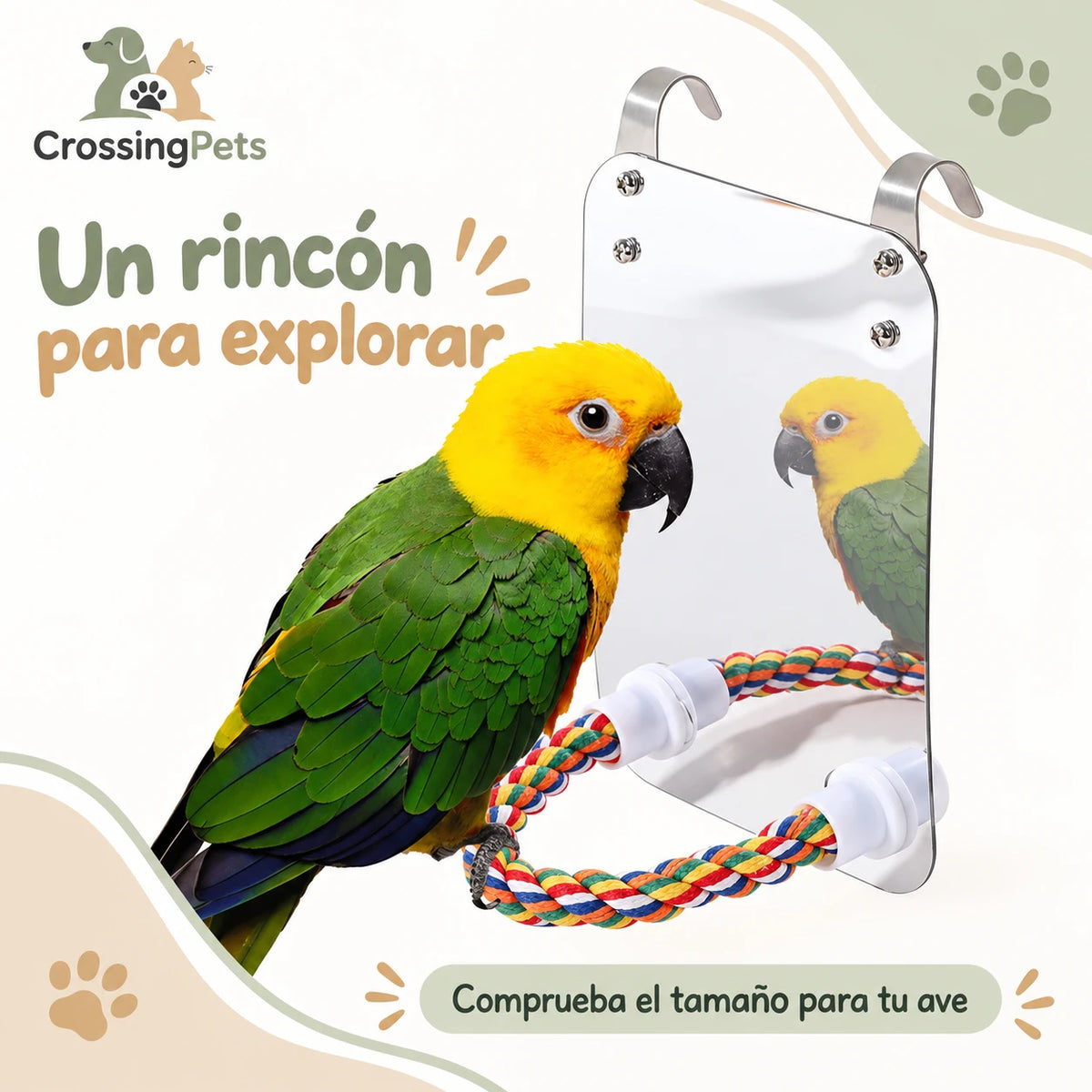 Espejo para aves con posadero de cuerda multicolor — CrossingPets · imagen 5