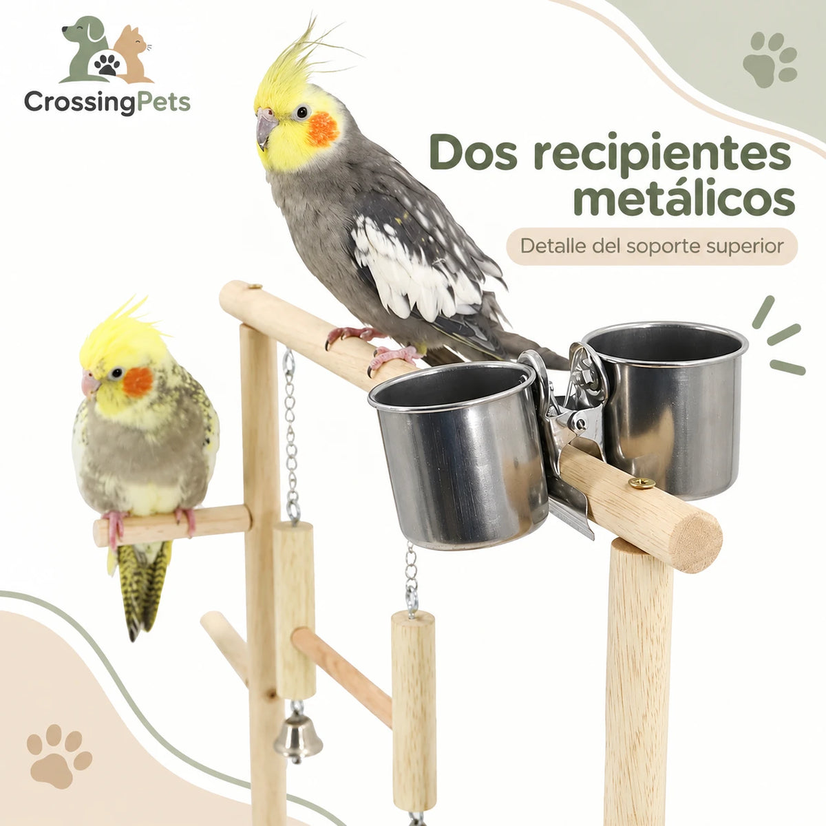 Parque de madera para aves con columpio y escalera — CrossingPets · imagen 5