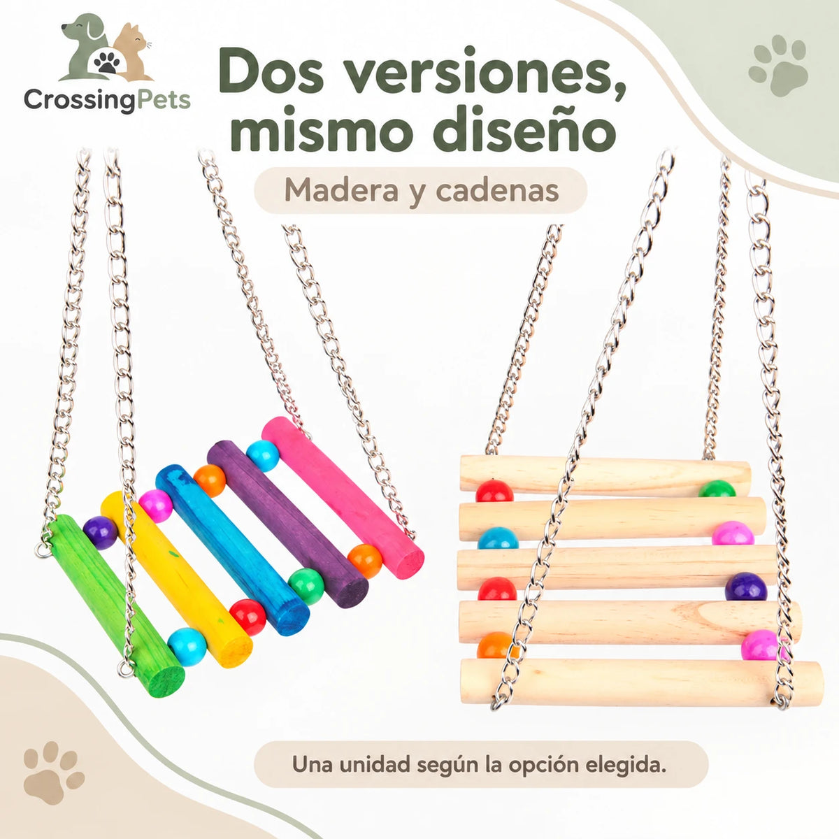 Columpio de madera con cuentas y cadenas para aves — CrossingPets · imagen 7