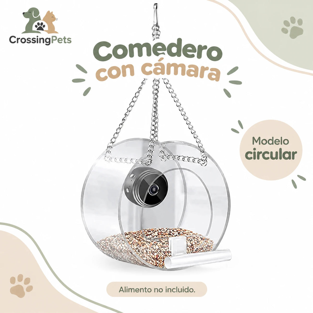 Comedero acrílico para aves con cámara Wi-Fi — CrossingPets · imagen 2