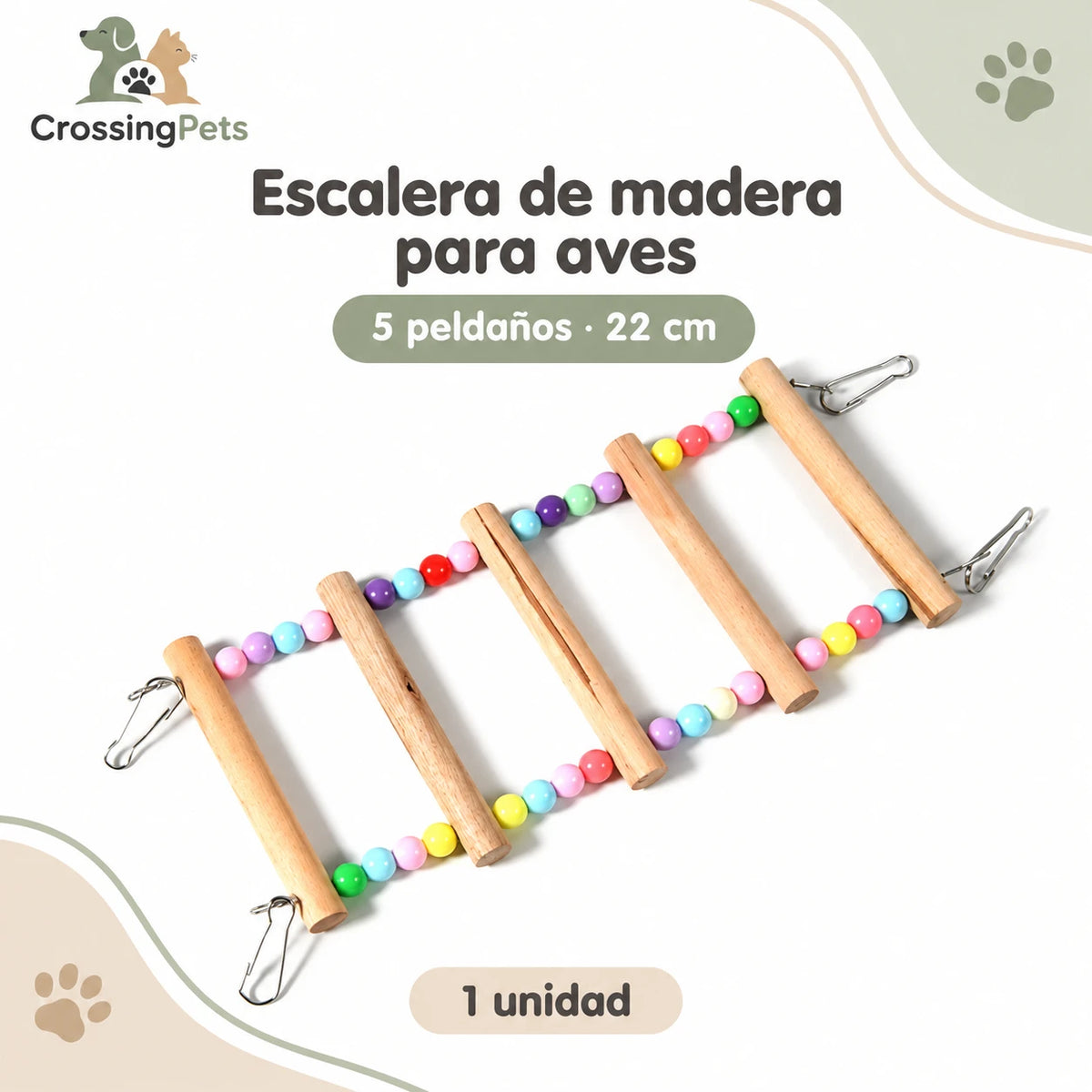 Escalera de madera con cuentas de colores para aves — CrossingPets · imagen 2