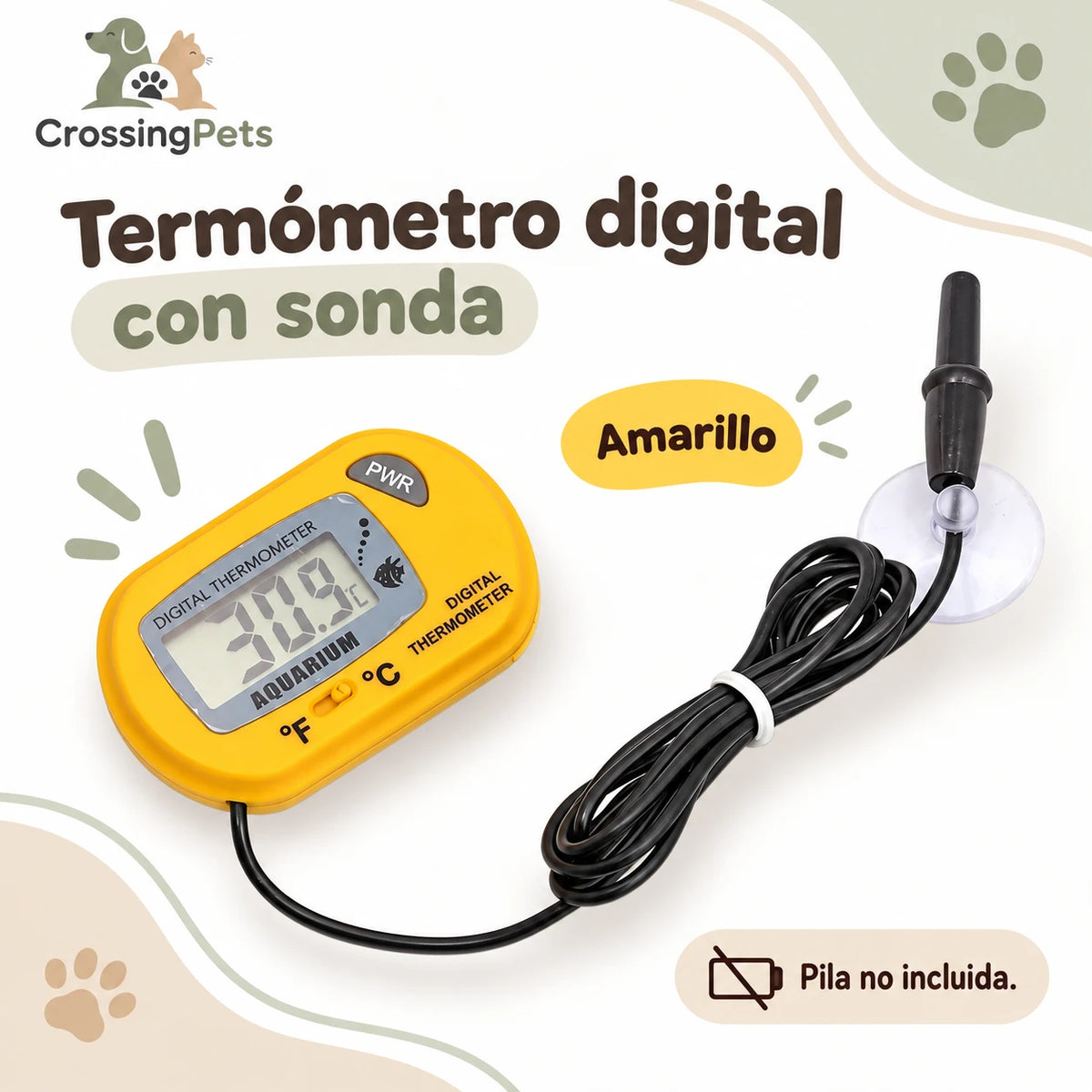 Termómetro digital para acuario con sonda y cable de 1 m — CrossingPets · imagen 2