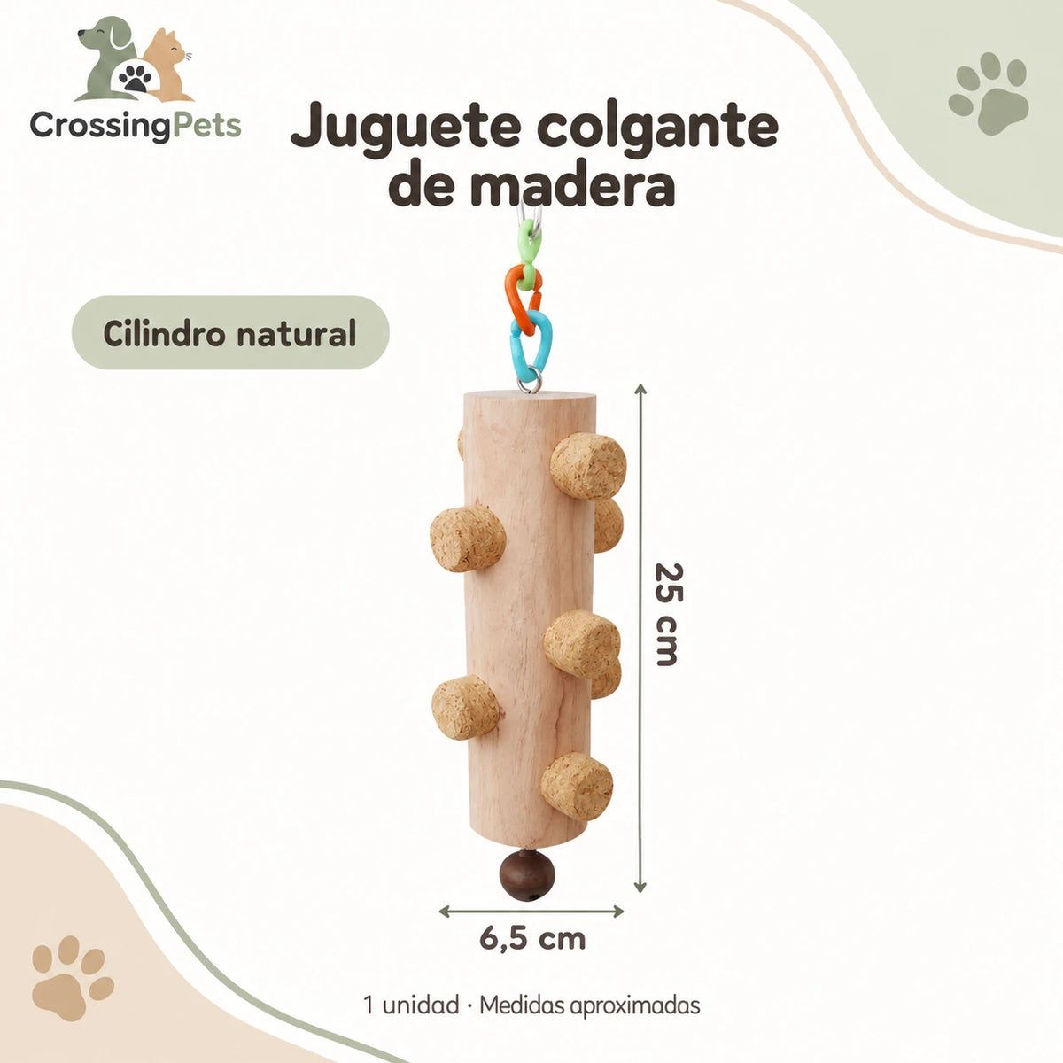 Juguete colgante de madera con piezas texturizadas para aves — CrossingPets · imagen 3