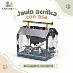 Jaula acrílica para aves con asa, posadero y comederos — CrossingPets · imagen 9