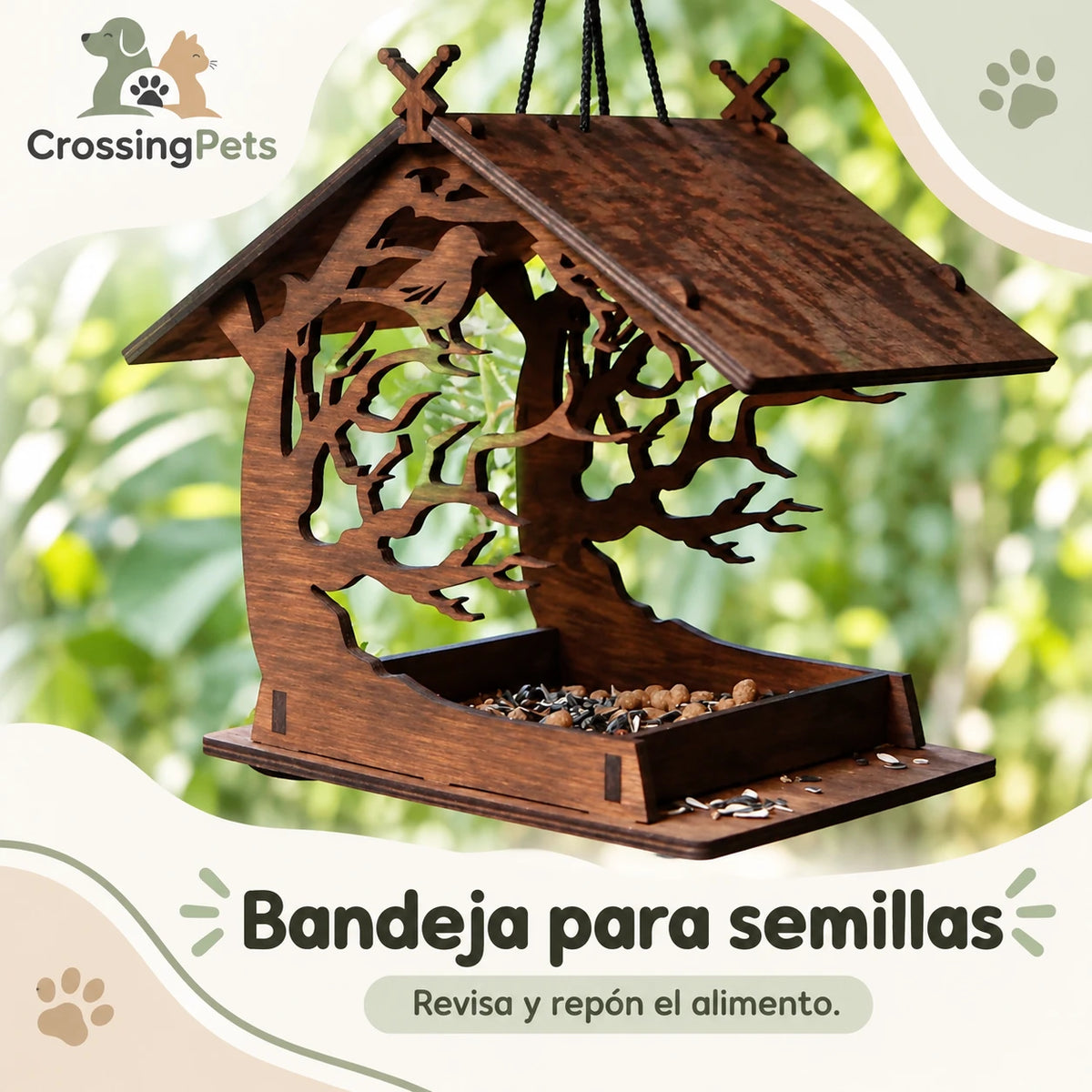 Comedero de madera para jardín con diseño calado — CrossingPets · imagen 6