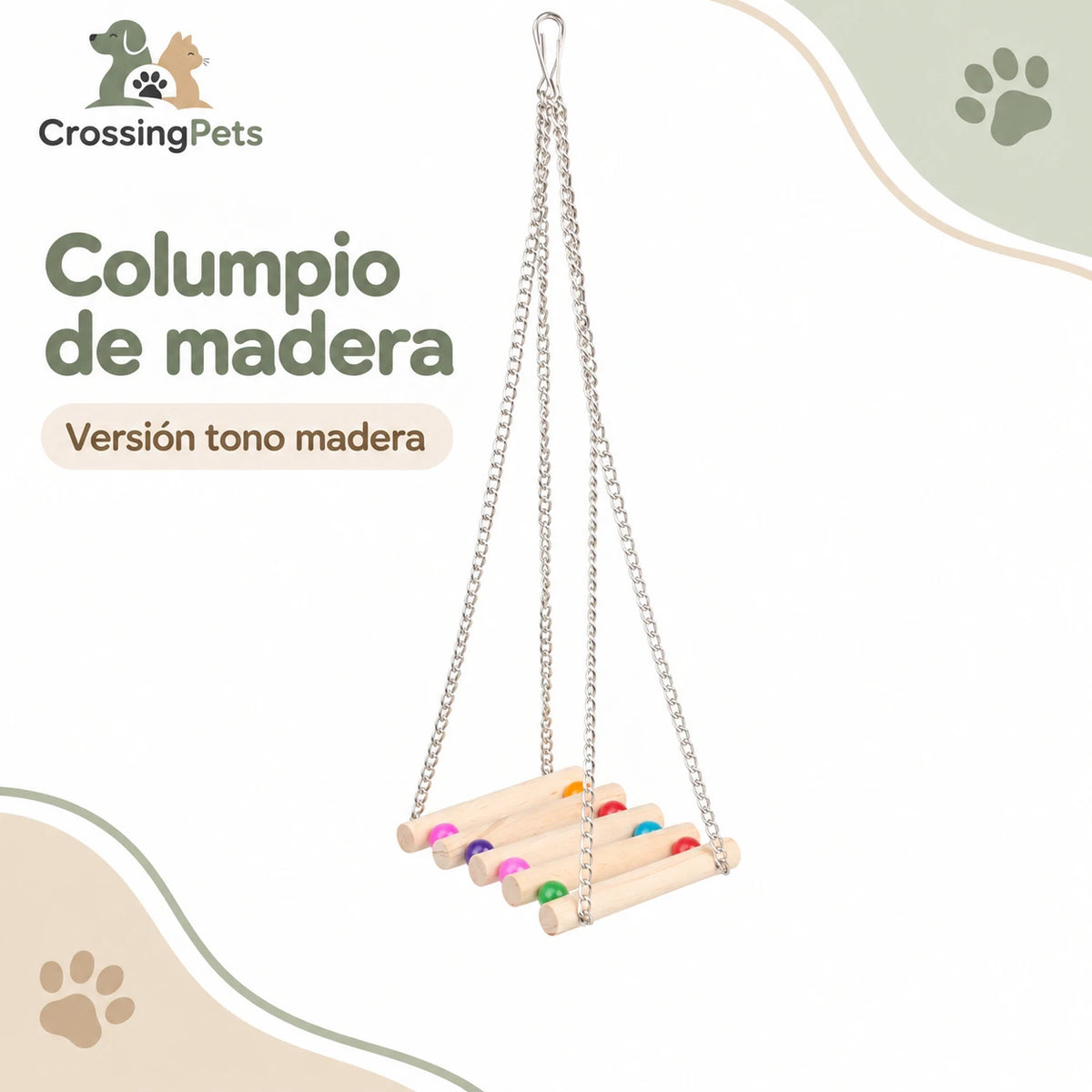 Columpio de madera con cuentas y cadenas para aves — CrossingPets · imagen 2