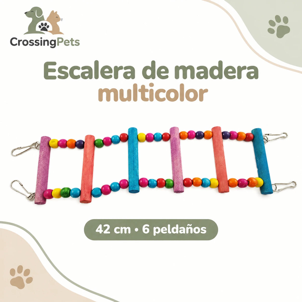 Escalera de madera multicolor para aves en tres tamaños — CrossingPets · imagen 2