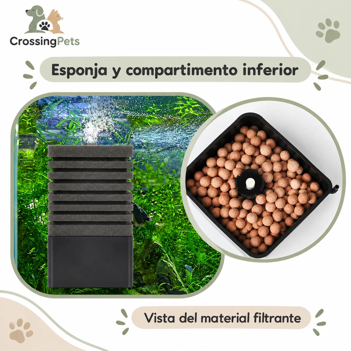 Filtro de esponja para acuario con base de material filtrante — CrossingPets · imagen 6