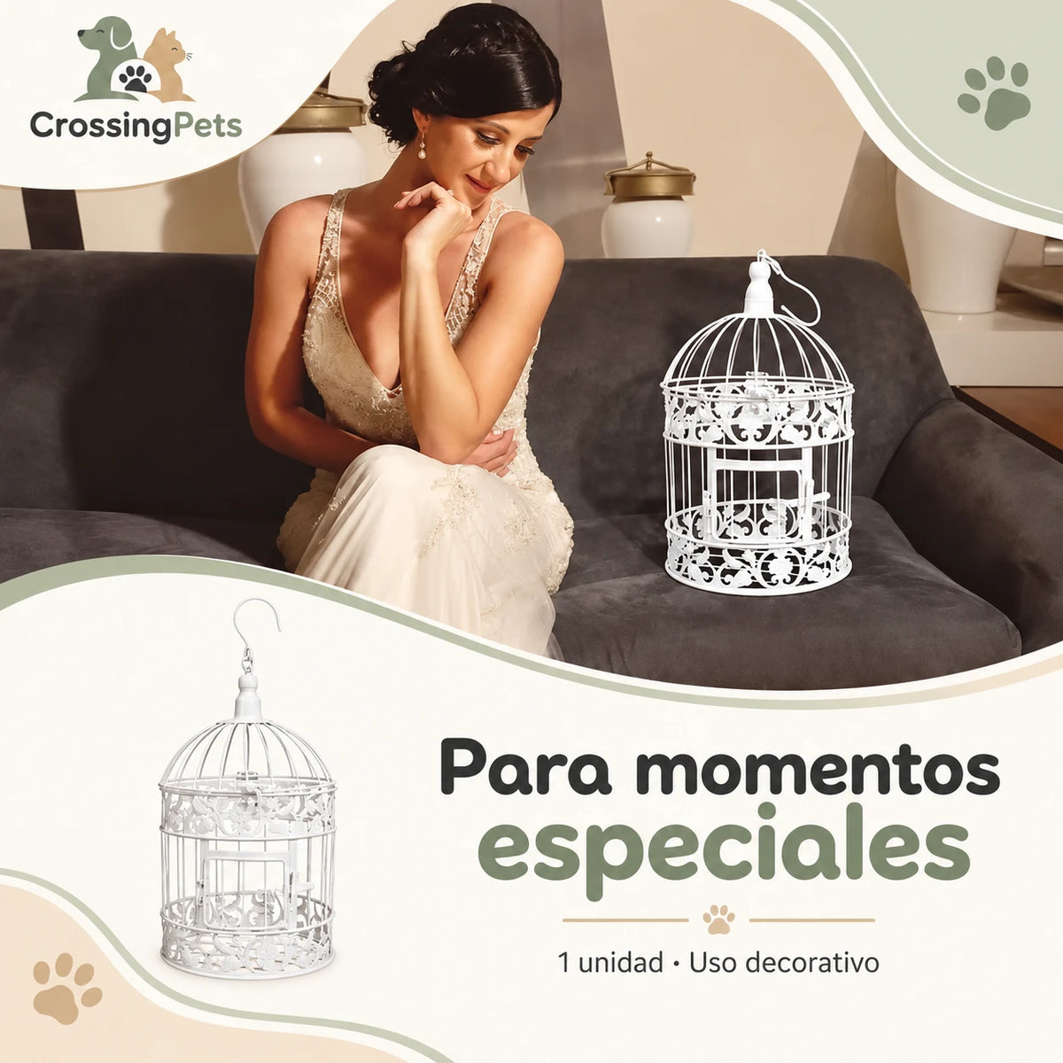 Jaula decorativa blanca de hierro — CrossingPets · imagen 5