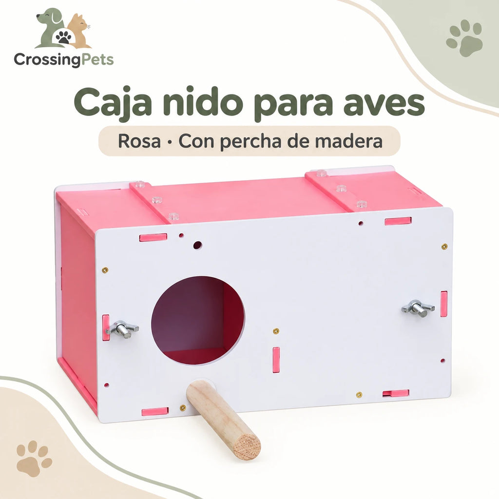 Caja nido para aves con percha y acceso superior — CrossingPets · imagen 1