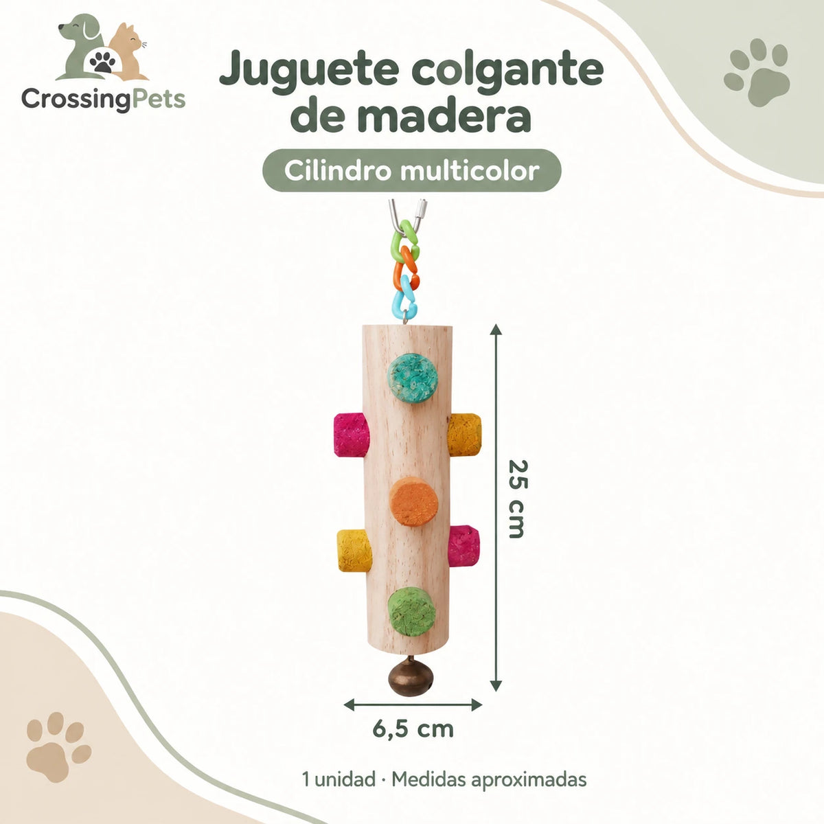 Juguete colgante de madera con piezas texturizadas para aves — CrossingPets · imagen 4